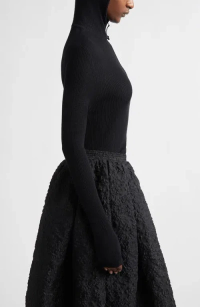 Cecilie Bahnsen Elma Hooded Rib Merino Wool Half Zip Sweater In Black
