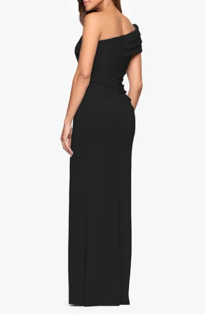 Xscape Evenings One-shoulder Knit Gown In Black