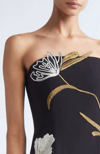 Lela Rose Floral Cord Embroidery Strapless Stretch Crepe Gown In Multi