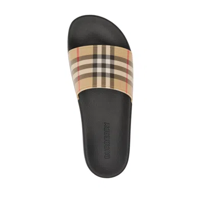 Burberry Brown Slides Sandals With Vintage Check Motif In Polyurethane In Multi