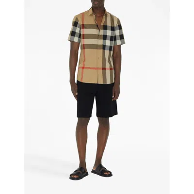Burberry Men Cotton Shirt With Check Print In Multi