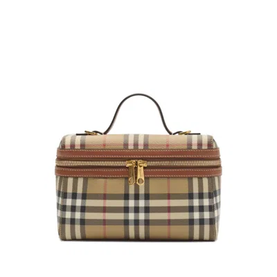 Burberry Women Beige Crossbody Bag With Adjutable And Removable Shoulder Strap And All-over Check Mo In Multi