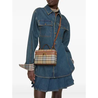 Burberry Women Beige Crossbody Bag With Adjutable And Removable Shoulder Strap And All-over Check Mo In Multi