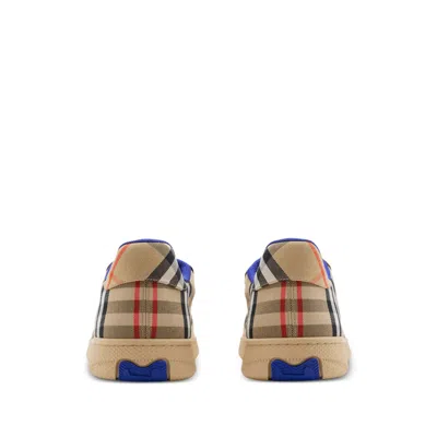 Burberry Men Beige Low Top Sneakers With Check Motif In Mixed Tech Fabrics Man In Multi