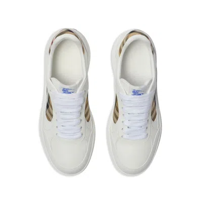 Burberry Low-top Leather Sneakers With Check Inserts In White