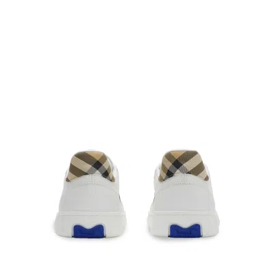 Burberry Low-top Leather Sneakers With Check Inserts In White
