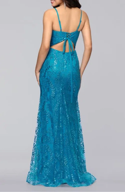 Blondie Nites V-neck Sequin Gown In Blue