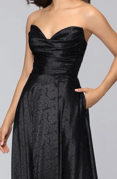 Blondie Nites Jaquard Strapless Gown In Black