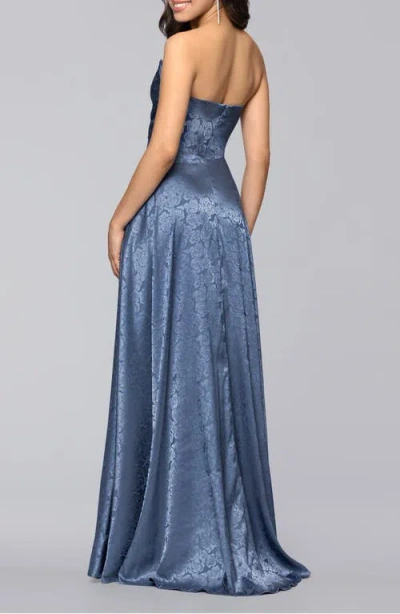 Blondie Nites Jaquard Strapless Gown In Blue
