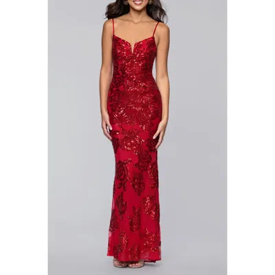 Blondie Nites Sequin Rose Gown In Red