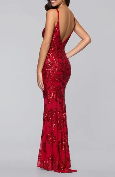 Blondie Nites Sequin Rose Gown In Red
