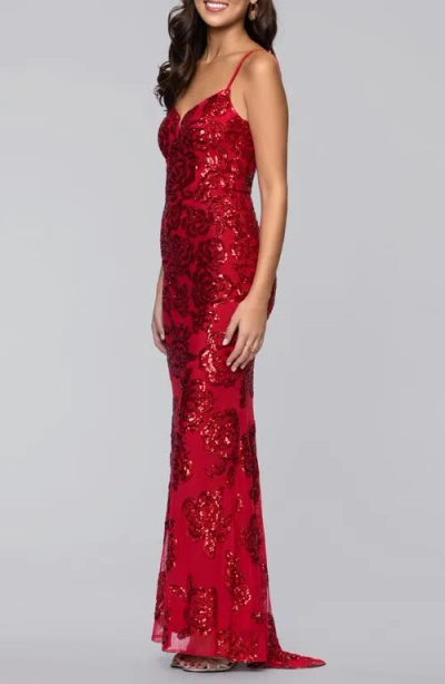 Blondie Nites Sequin Rose Gown In Red