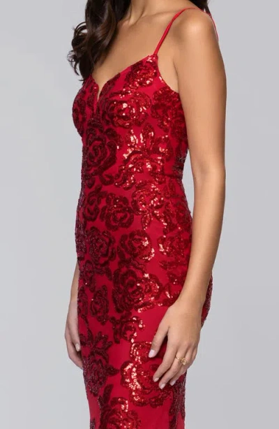 Blondie Nites Sequin Rose Gown In Red