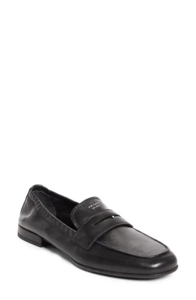 Prada Soft Penny Loafer In Black