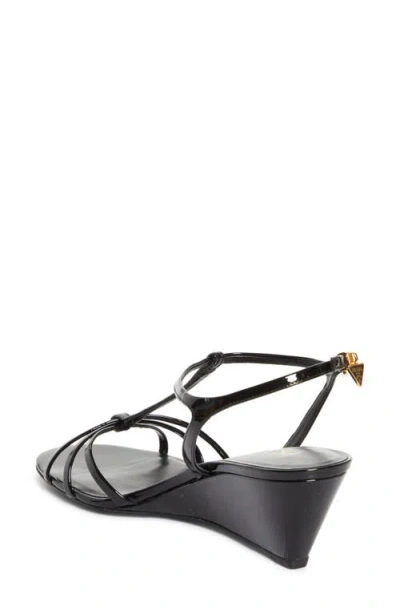 Prada Leather Sandals Wedge Heel Open Toe In Black