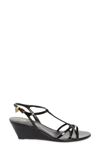 Prada Leather Sandals Wedge Heel Open Toe In Black