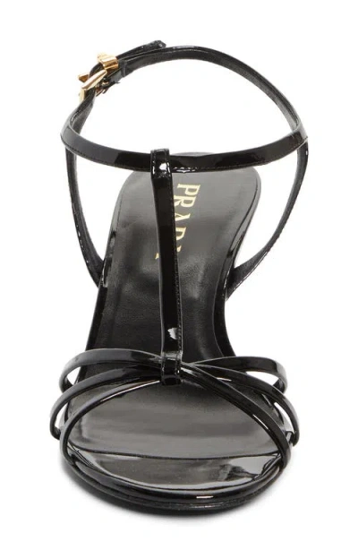 Prada Leather Sandals Wedge Heel Open Toe In Black