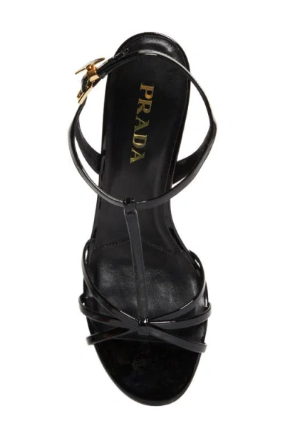 Prada Leather Sandals Wedge Heel Open Toe In Black