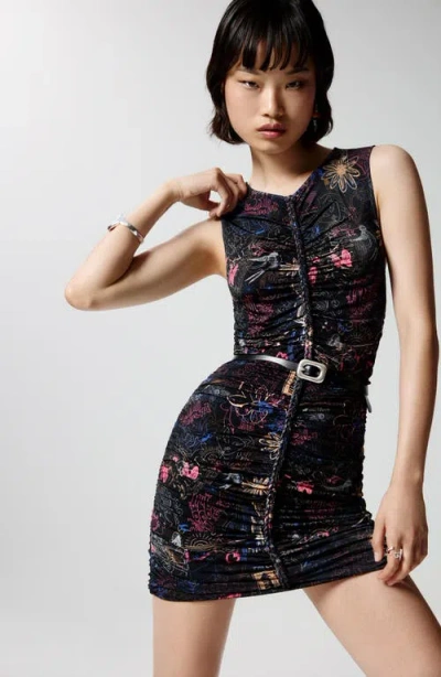 Desigual Graffiti Print Body-con Minidress In Black