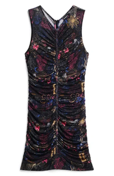 Desigual Graffiti Print Body-con Minidress In Black
