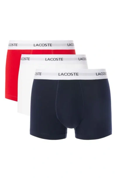 Lacoste Core Essentials Assorted 3-pack Stretch Cotton Boxer Briefs In Red