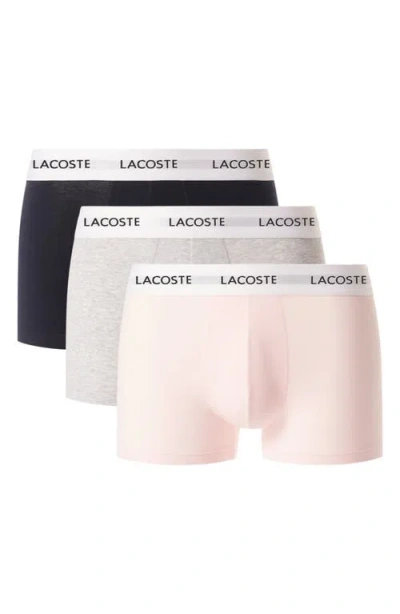 Lacoste Core Essentials Assorted 3-pack Stretch Cotton Boxer Briefs In Pink