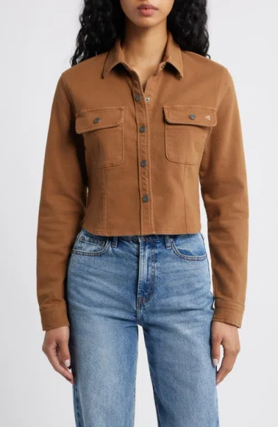 Hidden Jeans Tapered Crop Denim Button-up Shirt In Brown