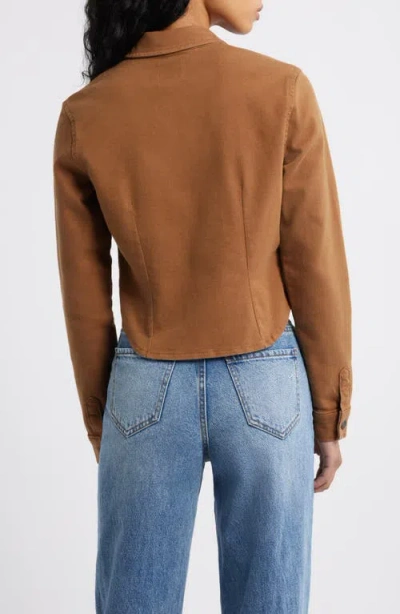 Hidden Jeans Tapered Crop Denim Button-up Shirt In Brown