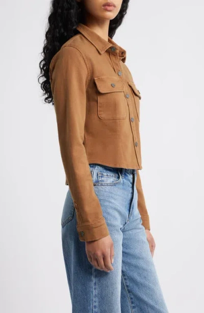 Hidden Jeans Tapered Crop Denim Button-up Shirt In Brown