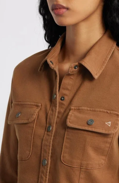 Hidden Jeans Tapered Crop Denim Button-up Shirt In Brown
