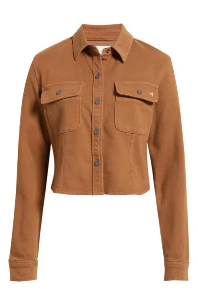 Hidden Jeans Tapered Crop Denim Button-up Shirt In Brown