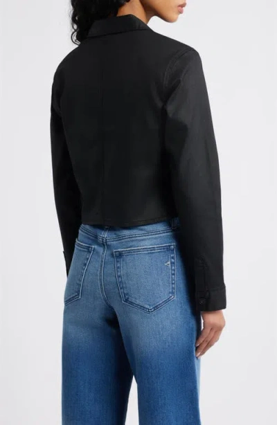 Hidden Jeans Coated Crop Button-up Shirt In Black