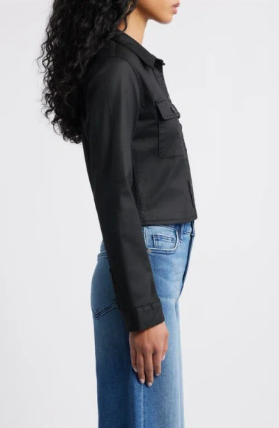 Hidden Jeans Coated Crop Button-up Shirt In Black