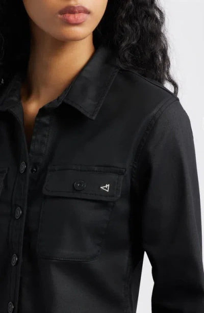 Hidden Jeans Coated Crop Button-up Shirt In Black