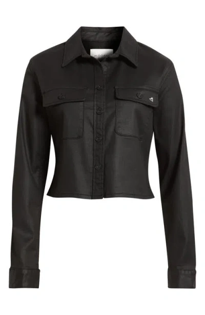 Hidden Jeans Coated Crop Button-up Shirt In Black
