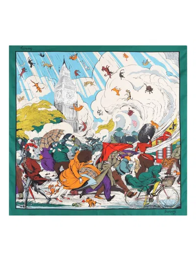 Burberry Women Raining Cats And Dogs Silk Scarf In Multi