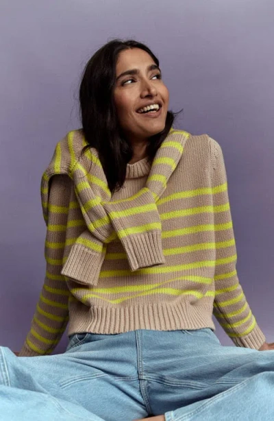 Boden Lucy Stripe Chunky Crop Cotton Sweater In Brown