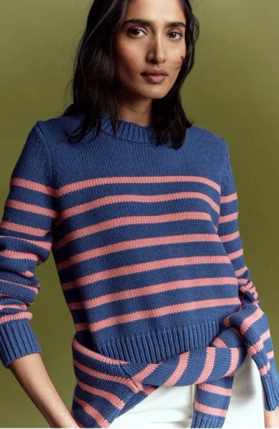 Boden Lucy Stripe Chunky Crop Cotton Sweater In Blue