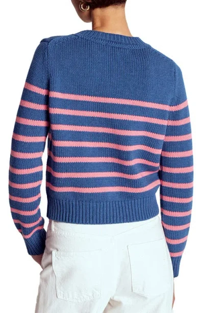 Boden Lucy Stripe Chunky Crop Cotton Sweater In Blue