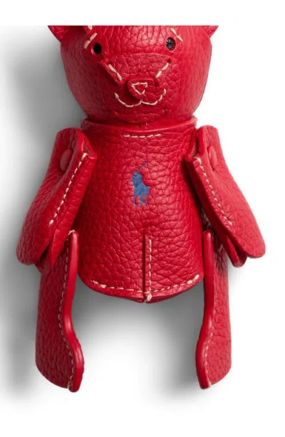 Polo Ralph Lauren Pebble Leather Polo Bear Charm In Red