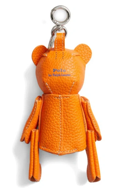 Polo Ralph Lauren Pebble Leather Polo Bear Charm In Orange