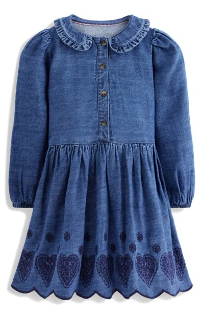 Mini Boden Kids' Embroidered Long Sleeve Denim Dress In Blue