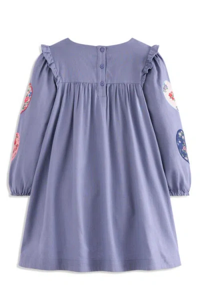 Mini Boden Kids' Heart Appliqué Long Sleeve Cotton Dress In Purple