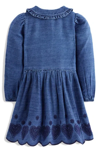 Mini Boden Kids' Embroidered Long Sleeve Denim Dress In Blue