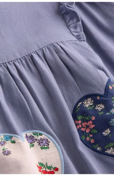 Mini Boden Kids' Heart Appliqué Long Sleeve Cotton Dress In Purple