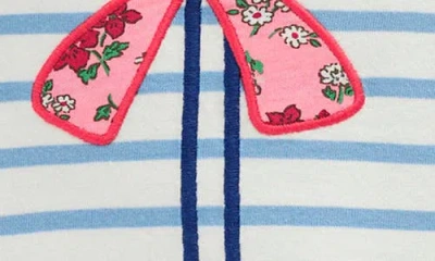 Mini Boden Kids' Stripe Bow Appliqué Long Sleeve Cotton Graphic T-shirt In Blue