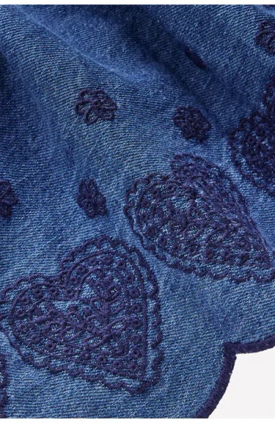 Mini Boden Kids' Embroidered Long Sleeve Denim Dress In Blue