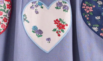 Mini Boden Kids' Heart Appliqué Long Sleeve Cotton Dress In Purple