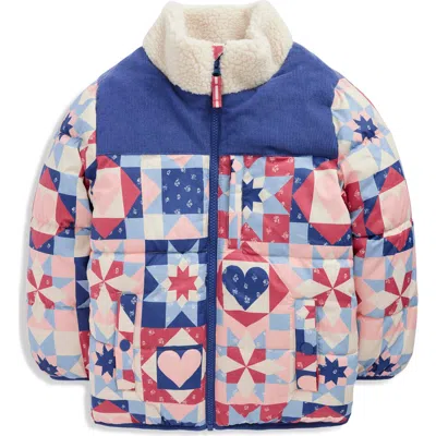 Mini Boden Kids' Cozy Mixed Media Puffer Jacket In Blue