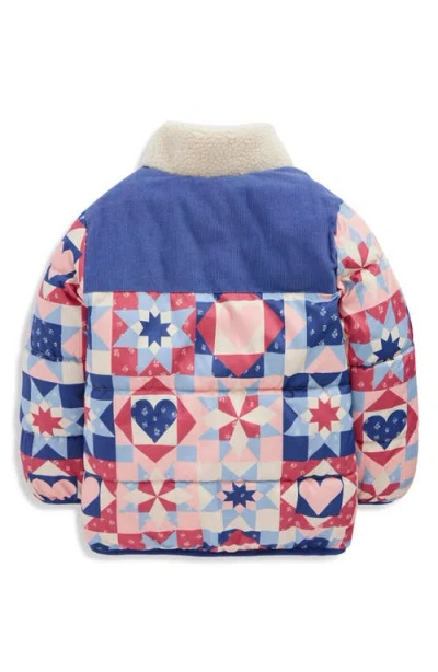 Mini Boden Kids' Cozy Mixed Media Puffer Jacket In Blue